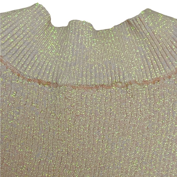 Free People Bodysuit Gold Tan Disco Sparkle Long Sleeve Top Size M NEW - Picture 13 of 16